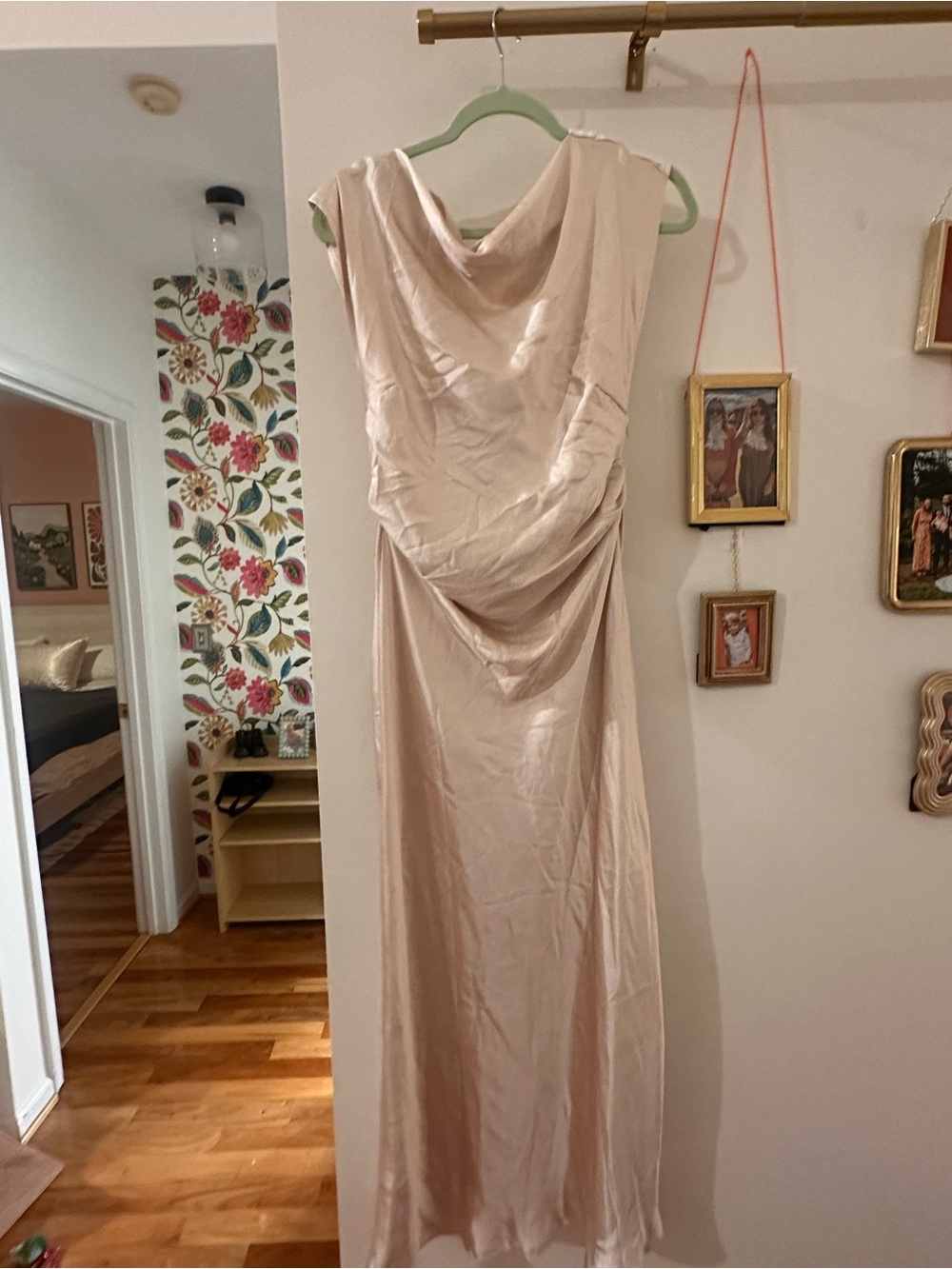 Source Unknown Blush Satin Draped Cowl Maxi Wedding Dress
